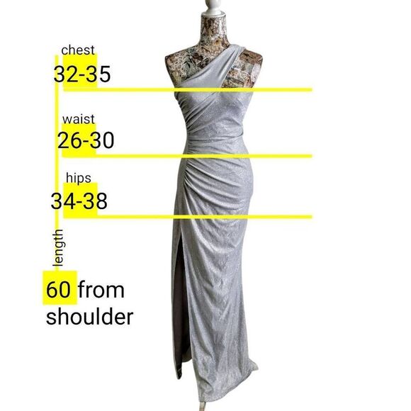 Sparkle Silver Glitter One-Shoulder Shiny Lurex High Slit Gown Long Maxi Dress - Picture 5 of 15